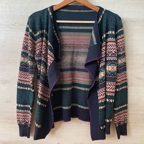 Vintage Geometric Pattern Open Front Cardigan - Picture 1 of 12
